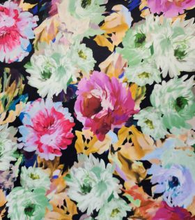 Digital Printed Duchess Satin - Floral - Black
