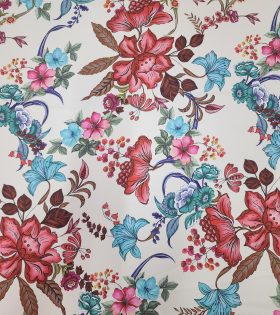 Printed Tik Tok Satin  - Floral - Cream