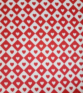 Printed Satin  - Hearts - Checker Red