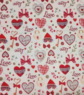 Printed Satin  - Love - Champagne
