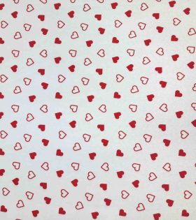 Printed Satin  - Hearts - White