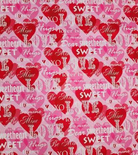Printed Satin - Hugs - Pink