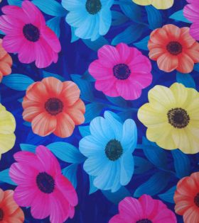 Printed Satin - Bloom Bomb - Navy Blue