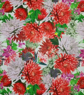 Printed Satin - Chrysanthemum - Red