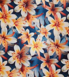 Printed Satin - Hibiscus -Teal