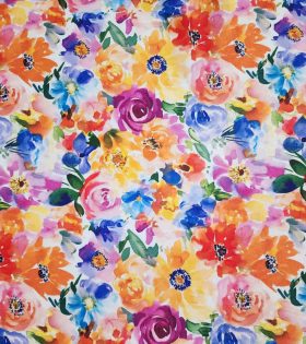Printed Satin - Painterly Floral - Orange