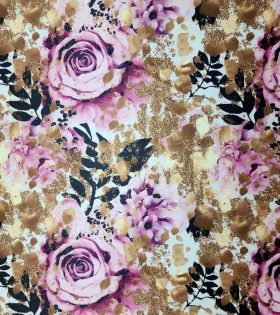 Printed Satin - Floral - Faux Gold
