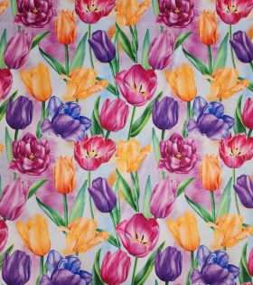 Printed Satin - Tulips - Purple