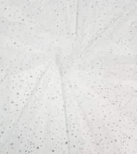 Glitter Raindrop Tulle - White