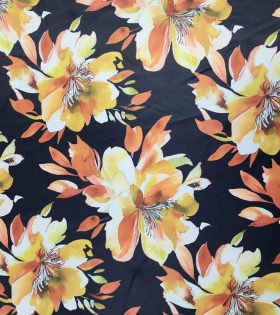 Digital Printed Duchess Satin - Floral - Black