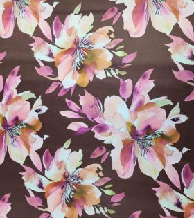 Digital Printed Duchess Satin - Floral - Chocolate
