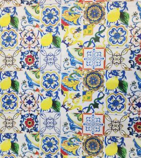 Digital Printed Duchess Satin - Lemon - White