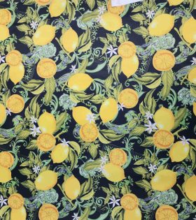 Digital Printed Duchess Satin - Lemon - Black