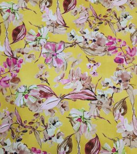 Printed Linen Slub Look - Floral - Mustard